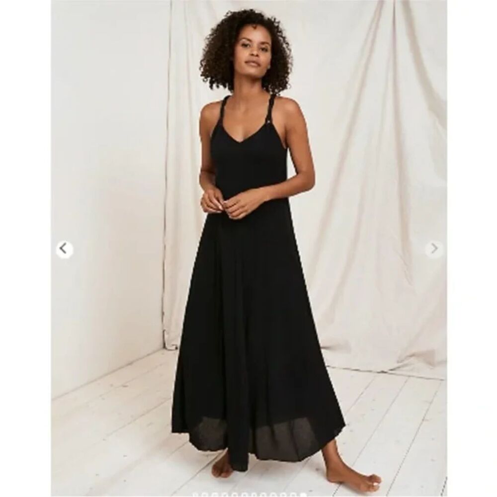 Garnet Hill Cotton Gauze Long Cover-Up Maxi Dress, Black, Size S